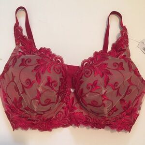 Nwt Soma ruby red 36c lace embroidered jeweled bra push up